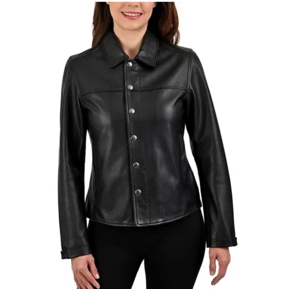 BNWT Frye Women’s Black Lamb Leather Jacket with Side Pockets